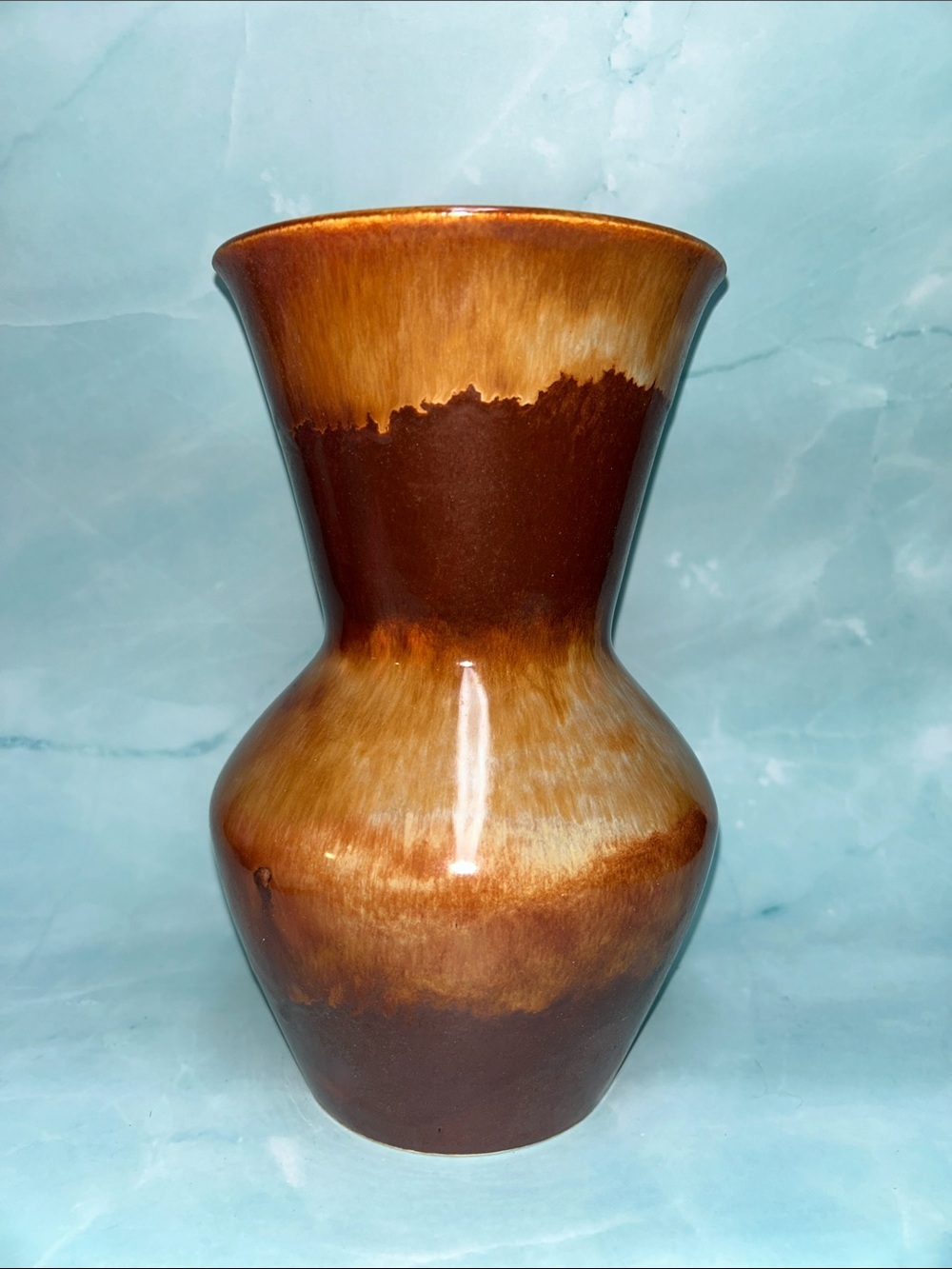 Glazed Ceramic Vase in Rich Brown and Amber made in Italy 9 inches